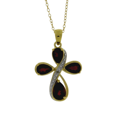 Garnet Diamond Cross Religious Pendant Sterling Silver by Bids.com