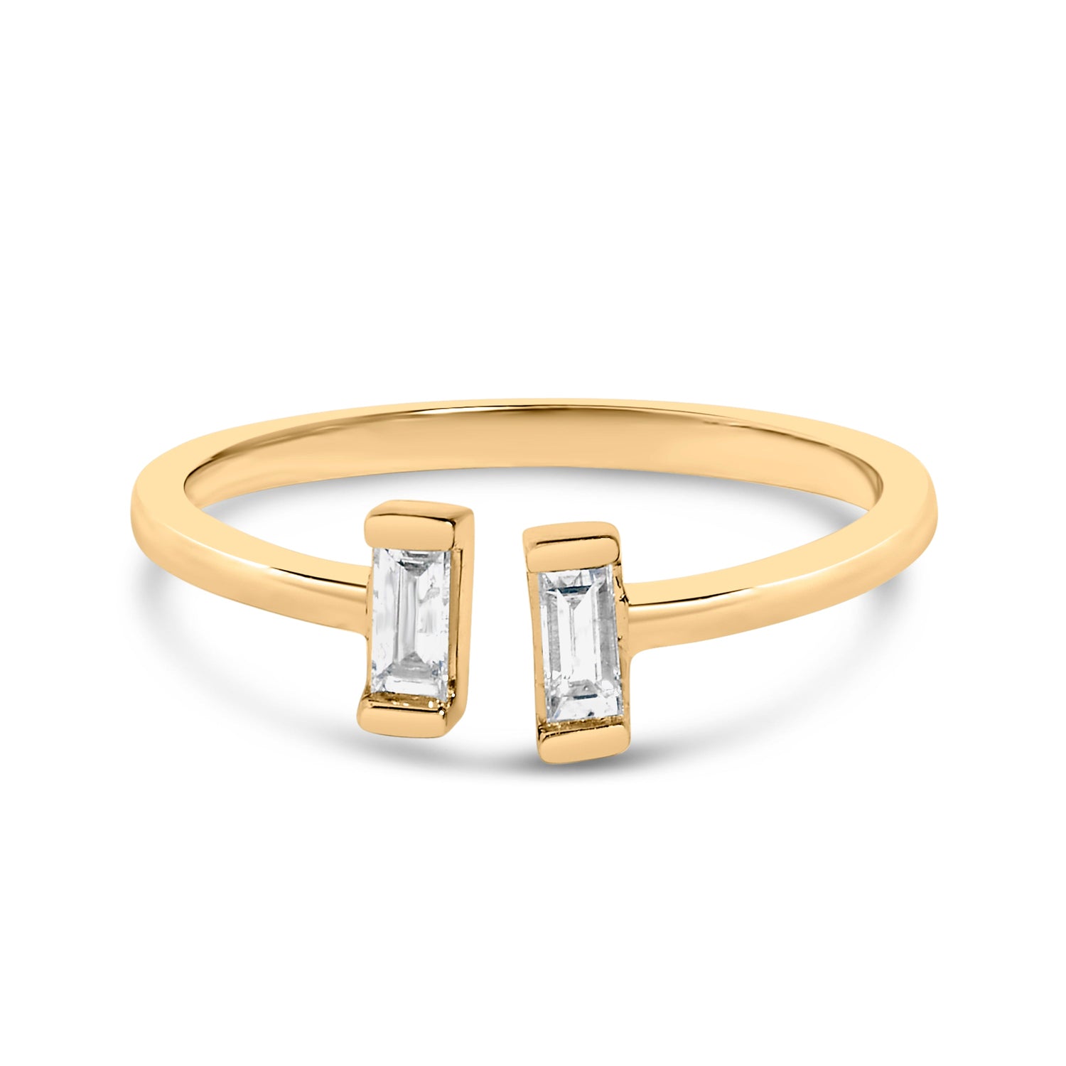 14K Yellow Gold Plated Sterling Silver 1/5 Cttw Baguette Diamond Open Band Ring by Bids.com