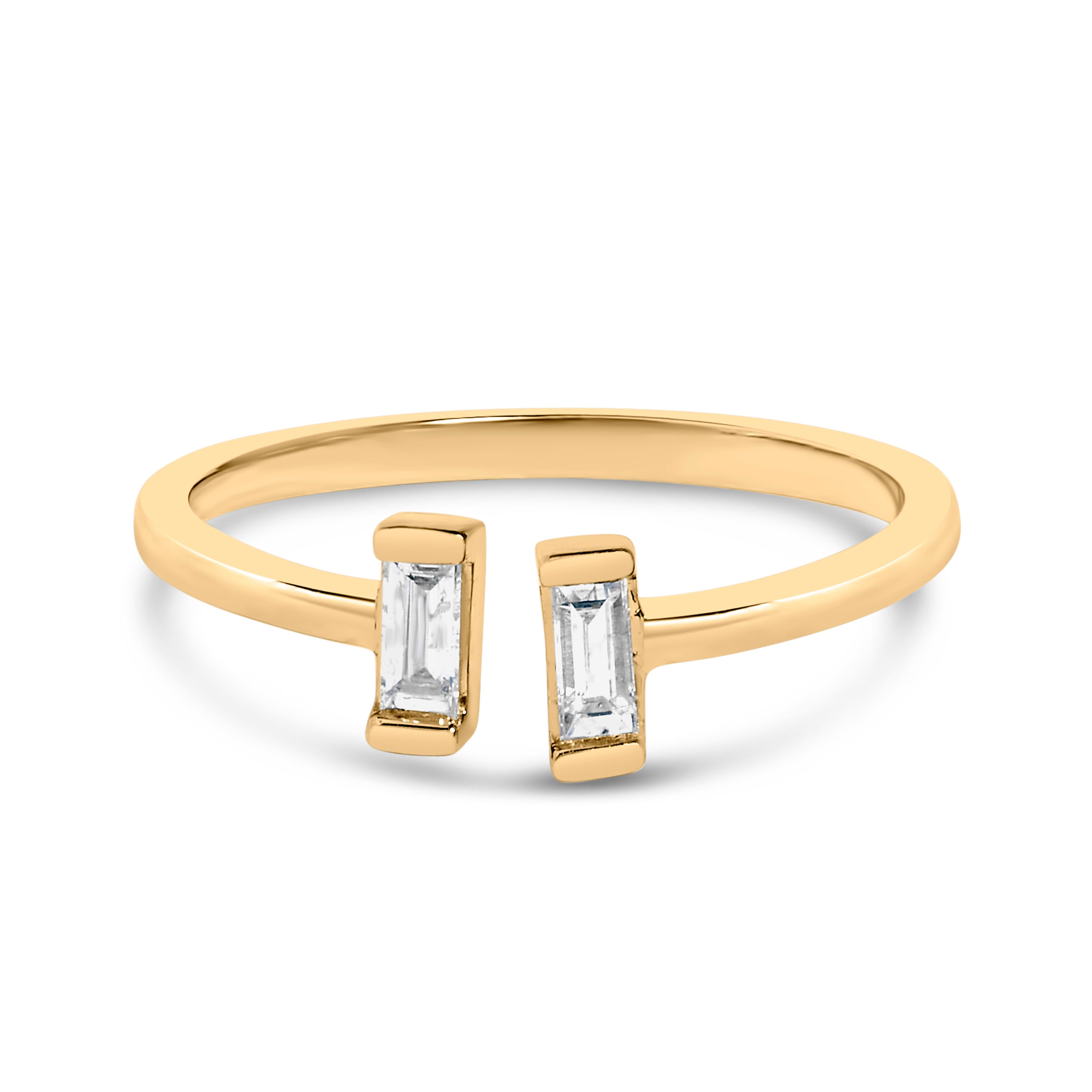 14K Yellow Gold Plated Sterling Silver 1/5 Cttw Baguette Diamond Open Band Ring by Bids.com