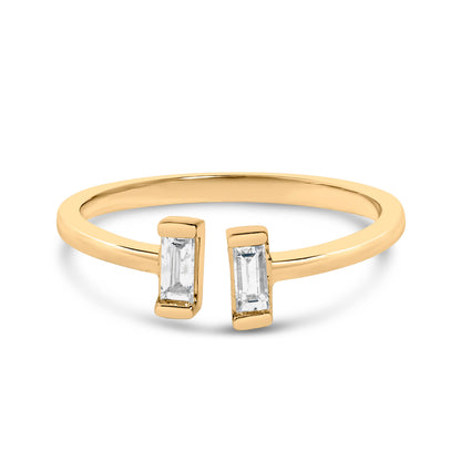 14K Yellow Gold Plated Sterling Silver 1/5 Cttw Baguette Diamond Open Band Ring by Bids.com