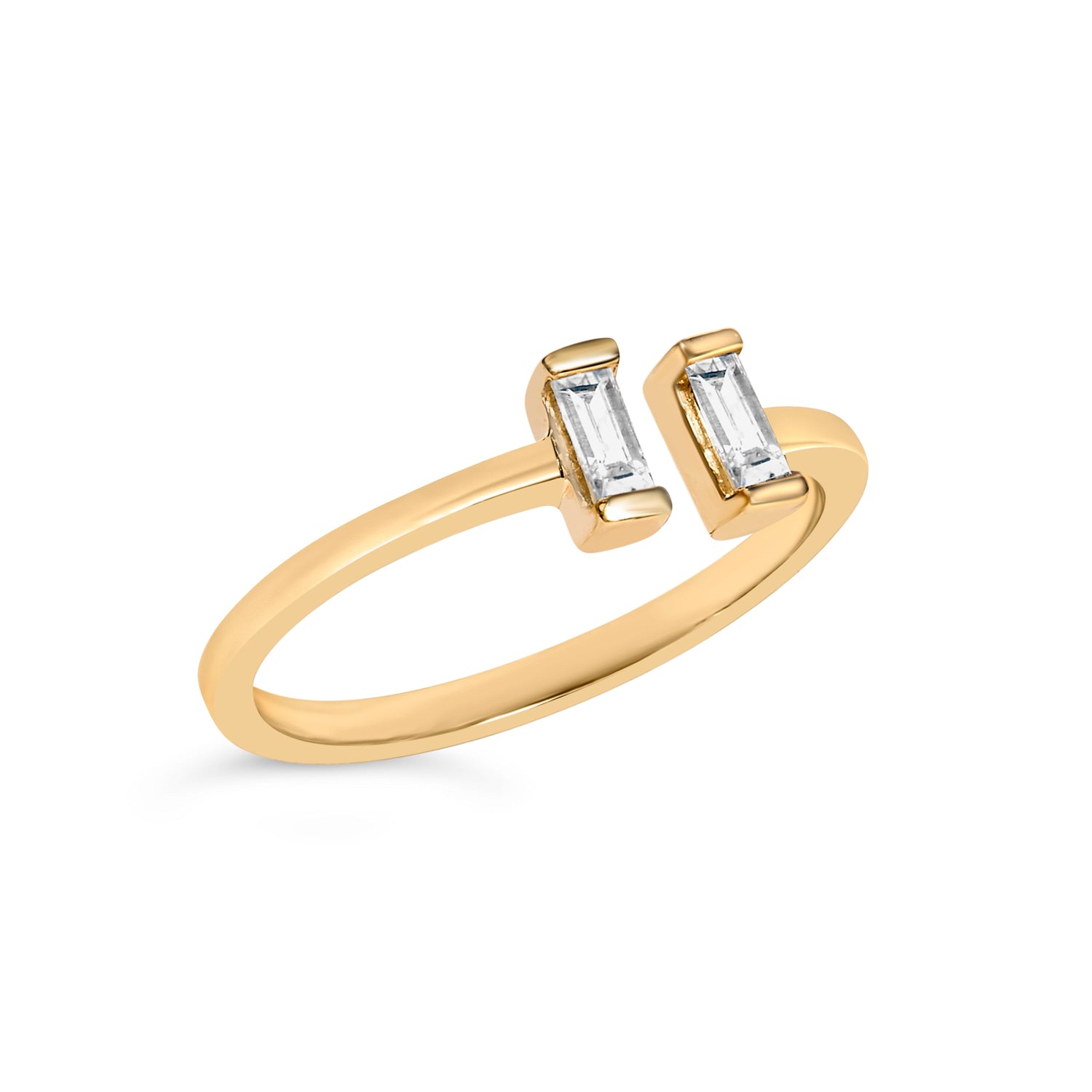 14K Yellow Gold Plated Sterling Silver 1/5 Cttw Baguette Diamond Open Band Ring by Bids.com