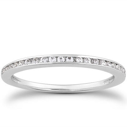14k White Gold Slim Profile Diamond Channel Set Wedding Ring Band by Bids.com