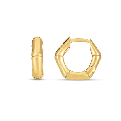 14k Yellow Gold Bamboo Huggie Hoops by Bids.com