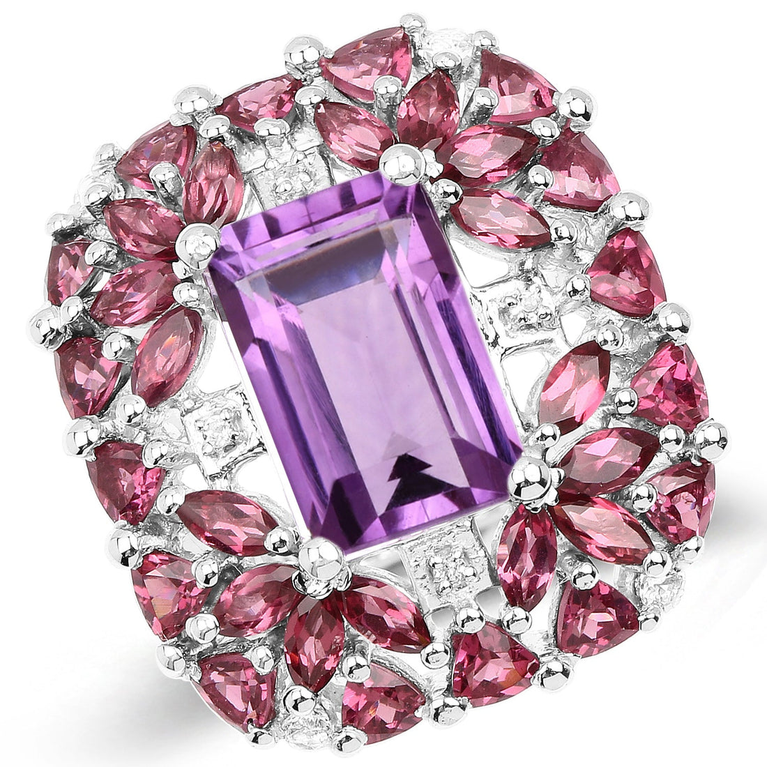 7.59 Carat Genuine Pink Amethyst, Rhodolite and White Topaz .925 Sterling Silver Ring by Bids.com