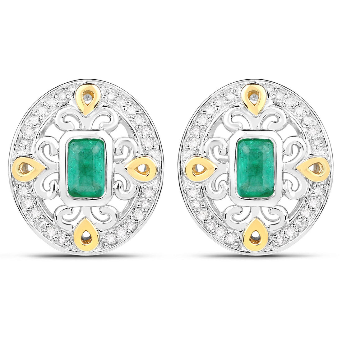 0.69 Carat Genuine Zambian Emerald and White Diamond .925 Sterling Silver Earrings by Bids.com