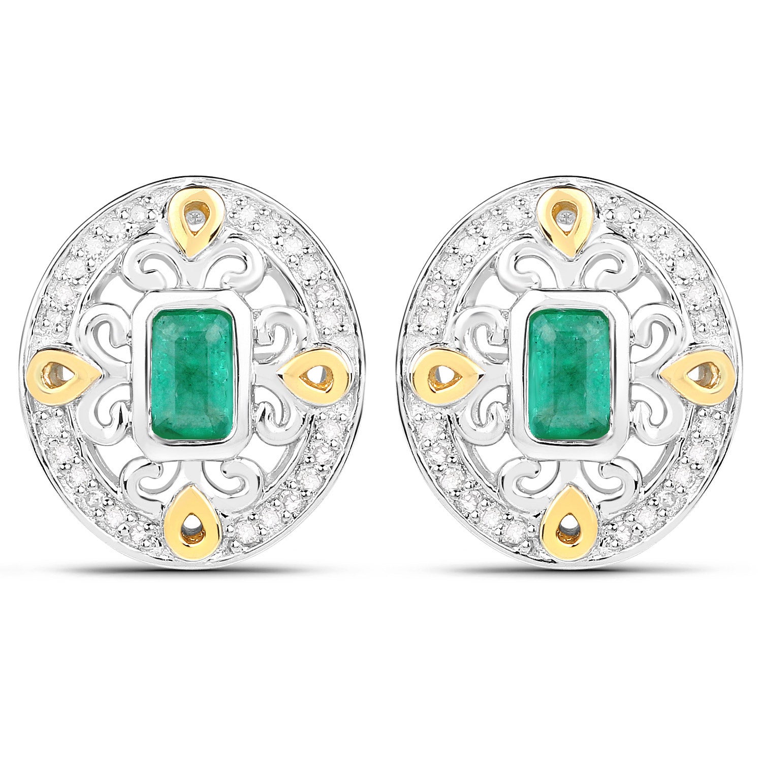0.69 Carat Genuine Zambian Emerald and White Diamond .925 Sterling Silver Earrings by Bids.com