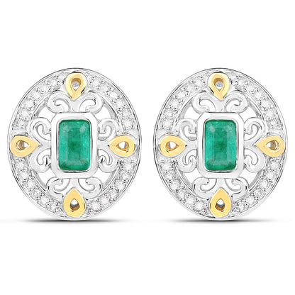 0.69 Carat Genuine Zambian Emerald and White Diamond .925 Sterling Silver Earrings by Bids.com
