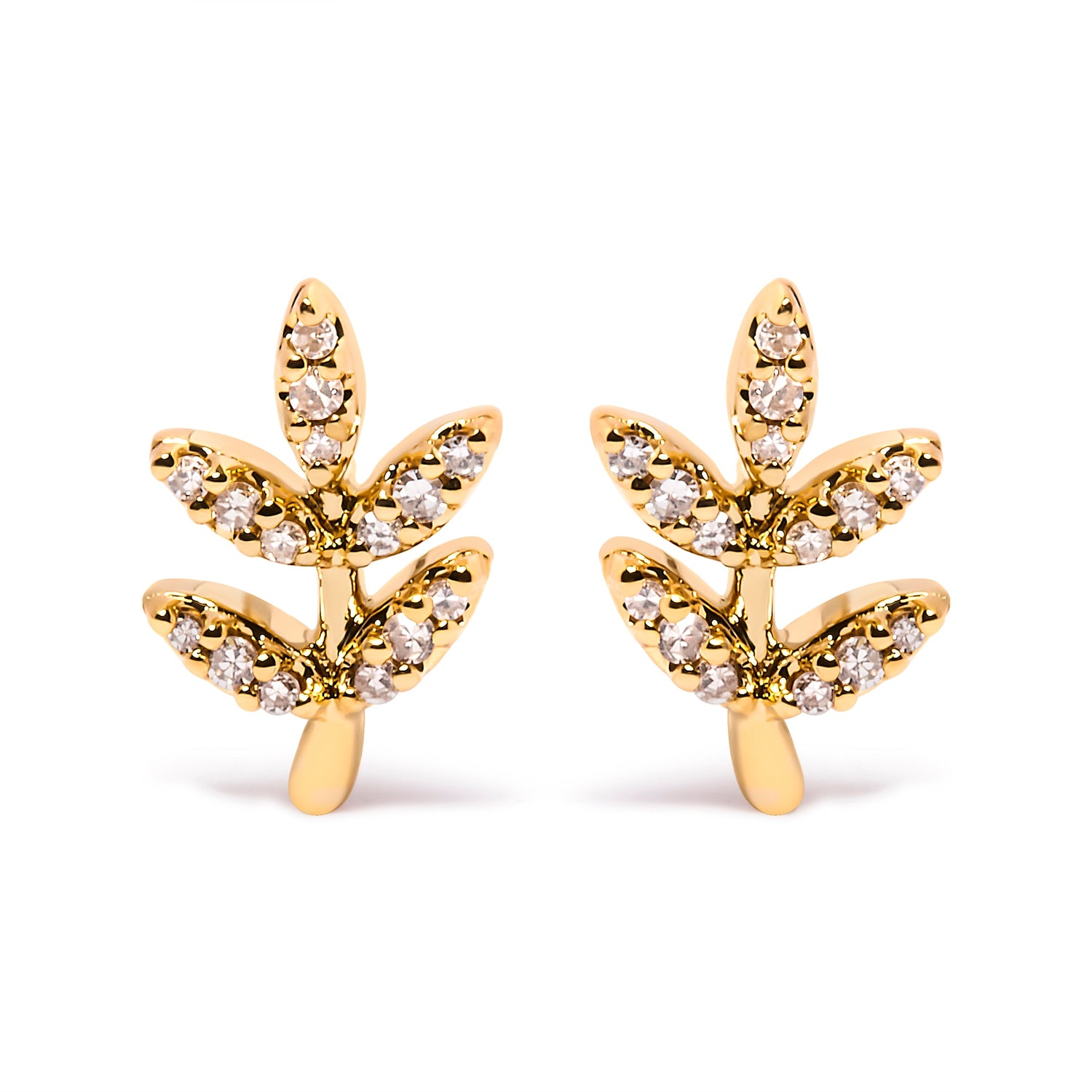 10K Yellow Gold 1/10 Cttw Diamond Accented Leaf and Branch Stud Earrings (H-I Color, I1-I2 Clarity) by Bids.com