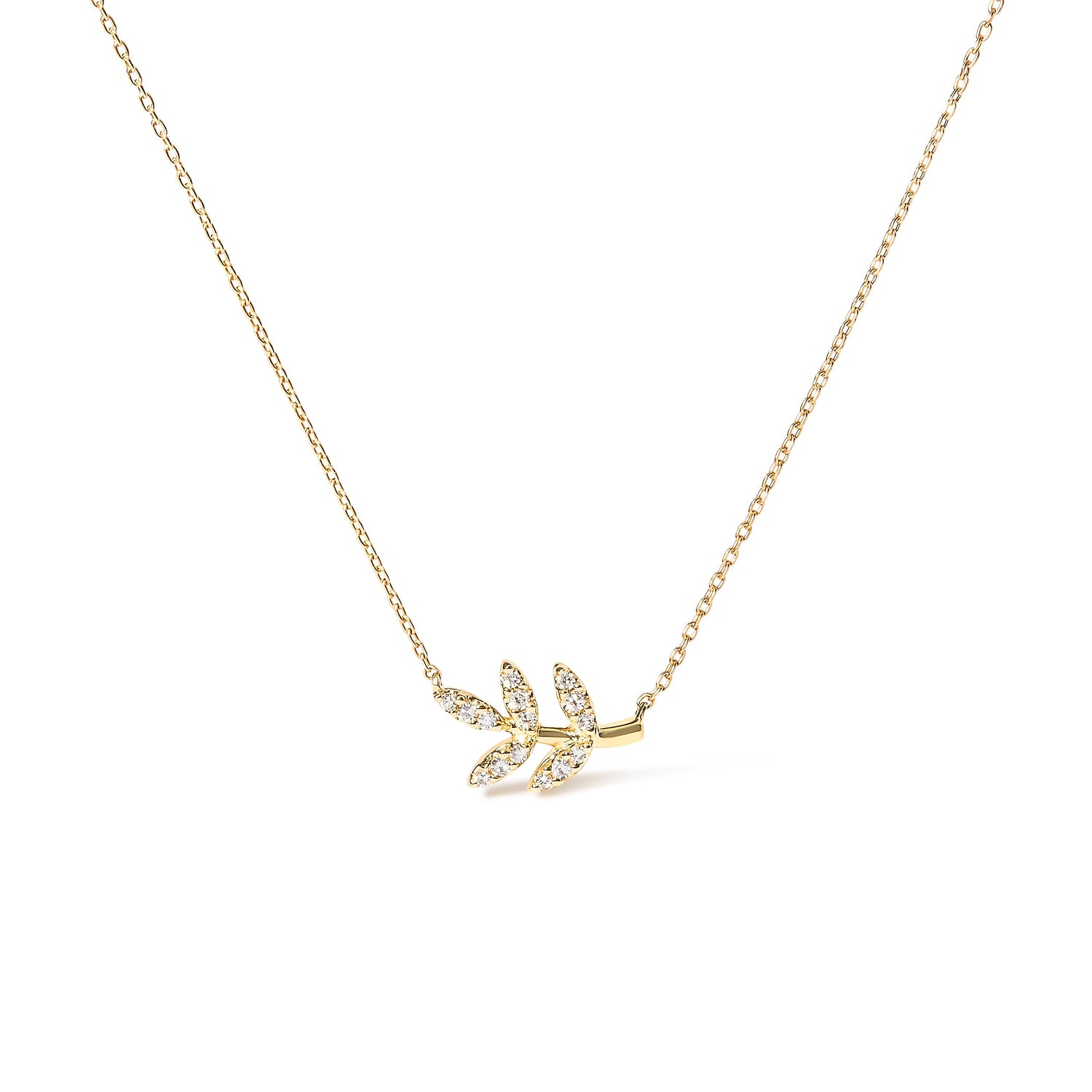 10K Yellow Gold 1/10 Cttw Diamond Leaf and Branch 18" Pendant Necklace (H-I Color, I1-I2 Clarity) by Bids.com