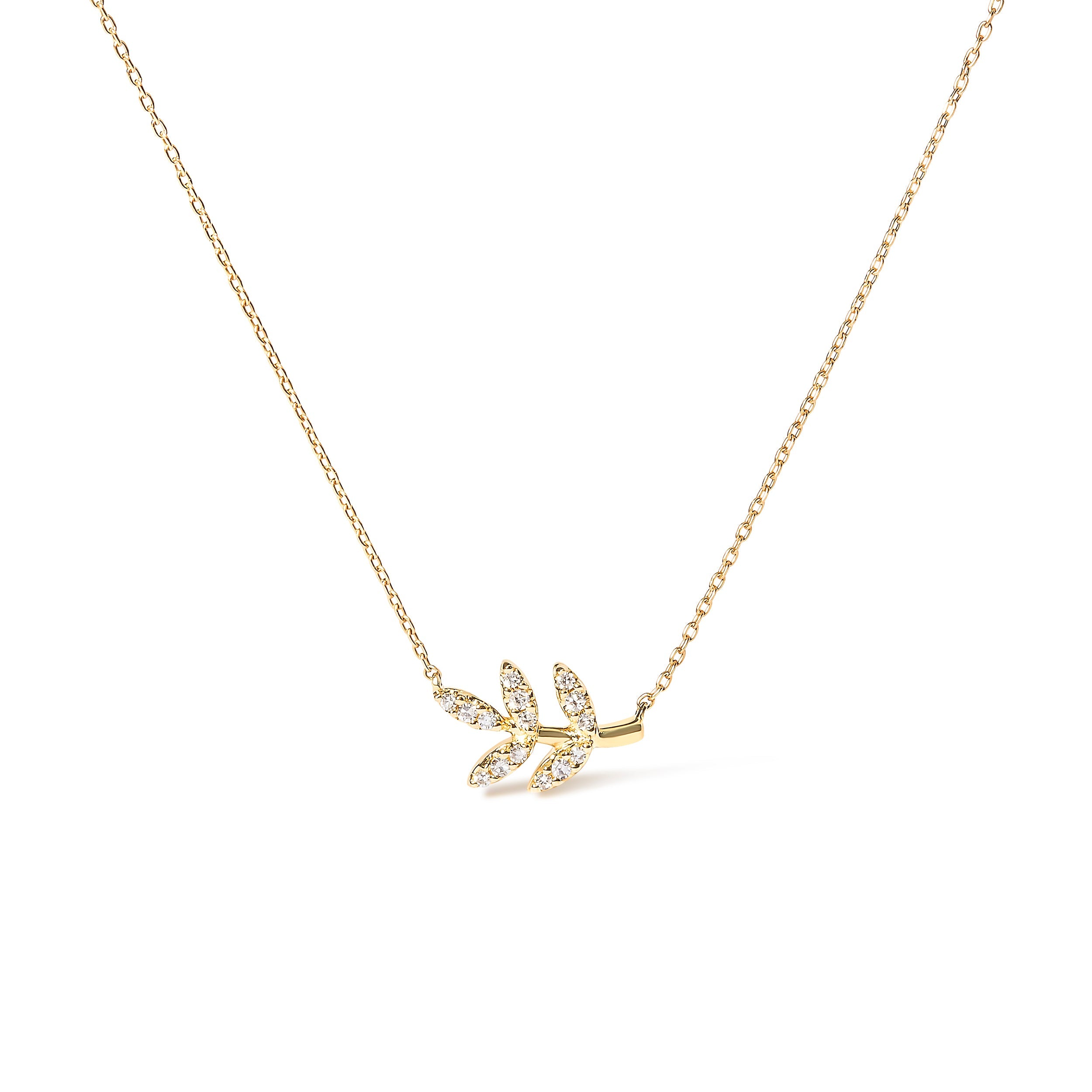 10K Yellow Gold 1/10 Cttw Diamond Leaf and Branch 18" Pendant Necklace (H-I Color, I1-I2 Clarity) by Bids.com