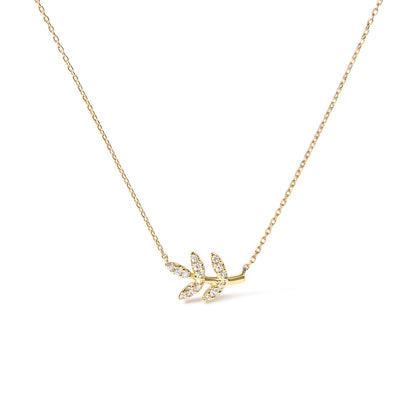 10K Yellow Gold 1/10 Cttw Diamond Leaf and Branch 18" Pendant Necklace (H-I Color, I1-I2 Clarity) by Bids.com