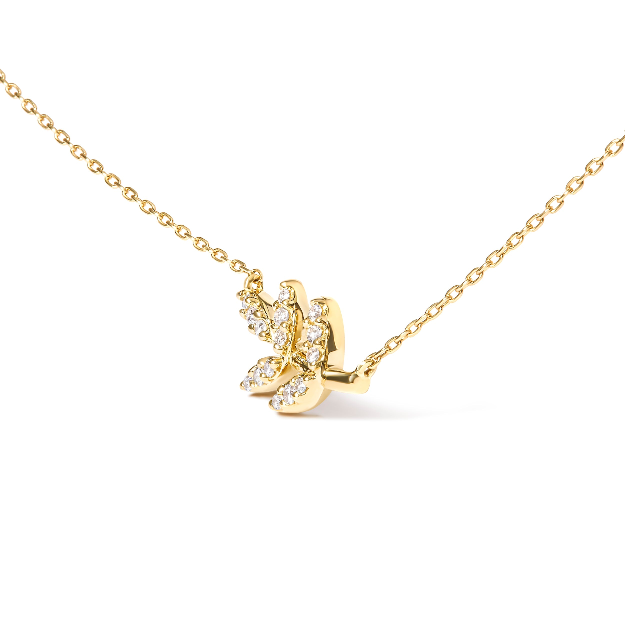 10K Yellow Gold 1/10 Cttw Diamond Leaf and Branch 18" Pendant Necklace (H-I Color, I1-I2 Clarity) by Bids.com