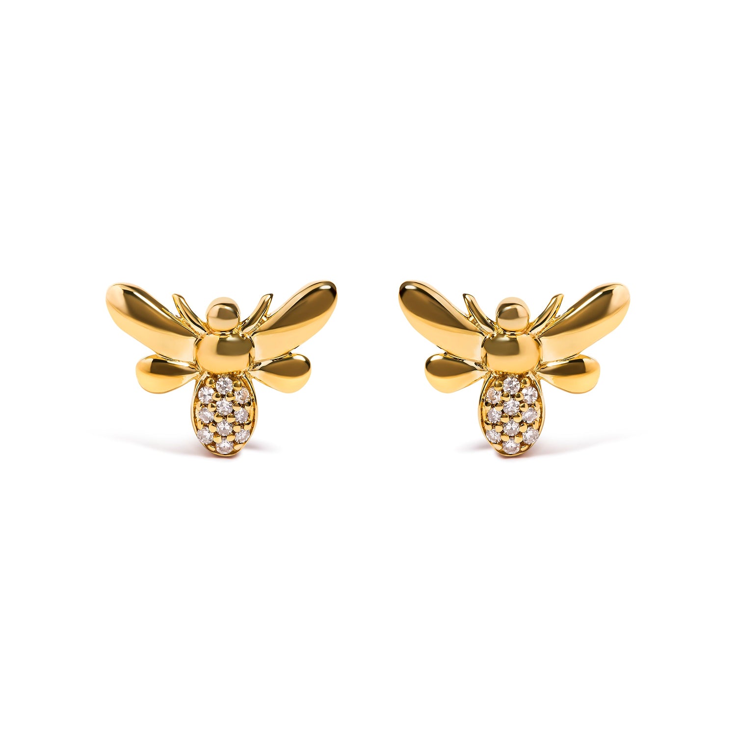 10K Yellow Gold Diamond Accented Bumble Bee Stud Earring (H-I Color, I1-I2 Clarity) by Bids.com