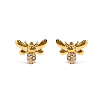 10K Yellow Gold Diamond Accented Bumble Bee Stud Earring (H-I Color, I1-I2 Clarity) by Bids.com