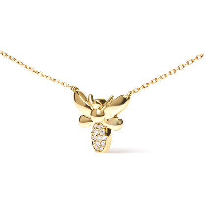 10K Yellow Gold Diamond Accented Bumble Bee Pendant 18" Inch Necklace (H-I Color, I1-I2 Clarity) by Bids.com