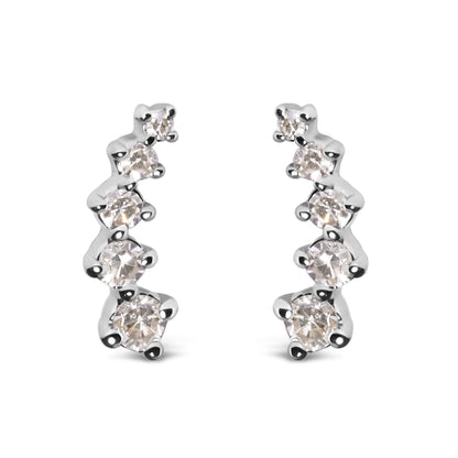 10K White Gold 1/10 Cttw Diamond Journey Style Climber Stud Earrings (H-I Color, I1-I2 Clarity) by Bids.com