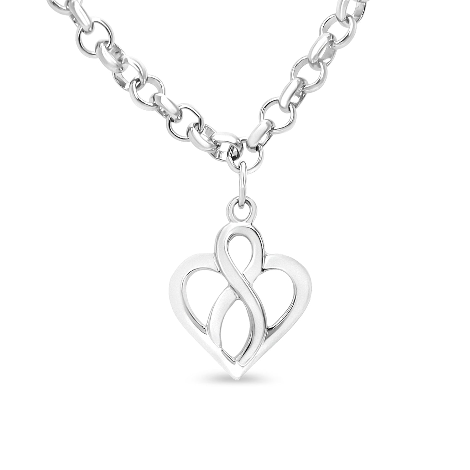 .925 Sterling Silver Open Heart with Center Vertical Infinity Chain Charm Bracelet - Size 7" by Bids.com