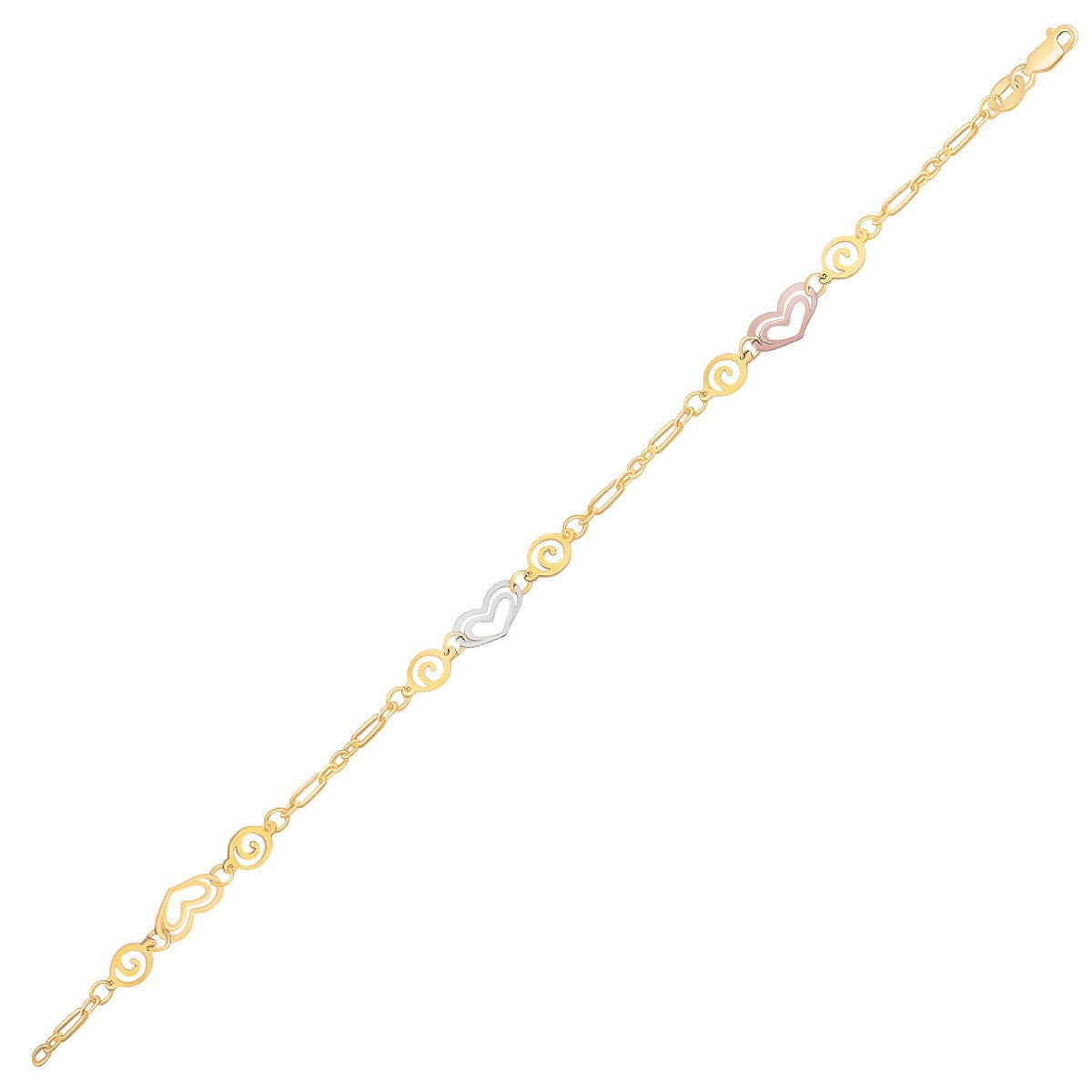 14k Tri-Color Gold Anklet with Multi Color Heart Stations by Bids.com