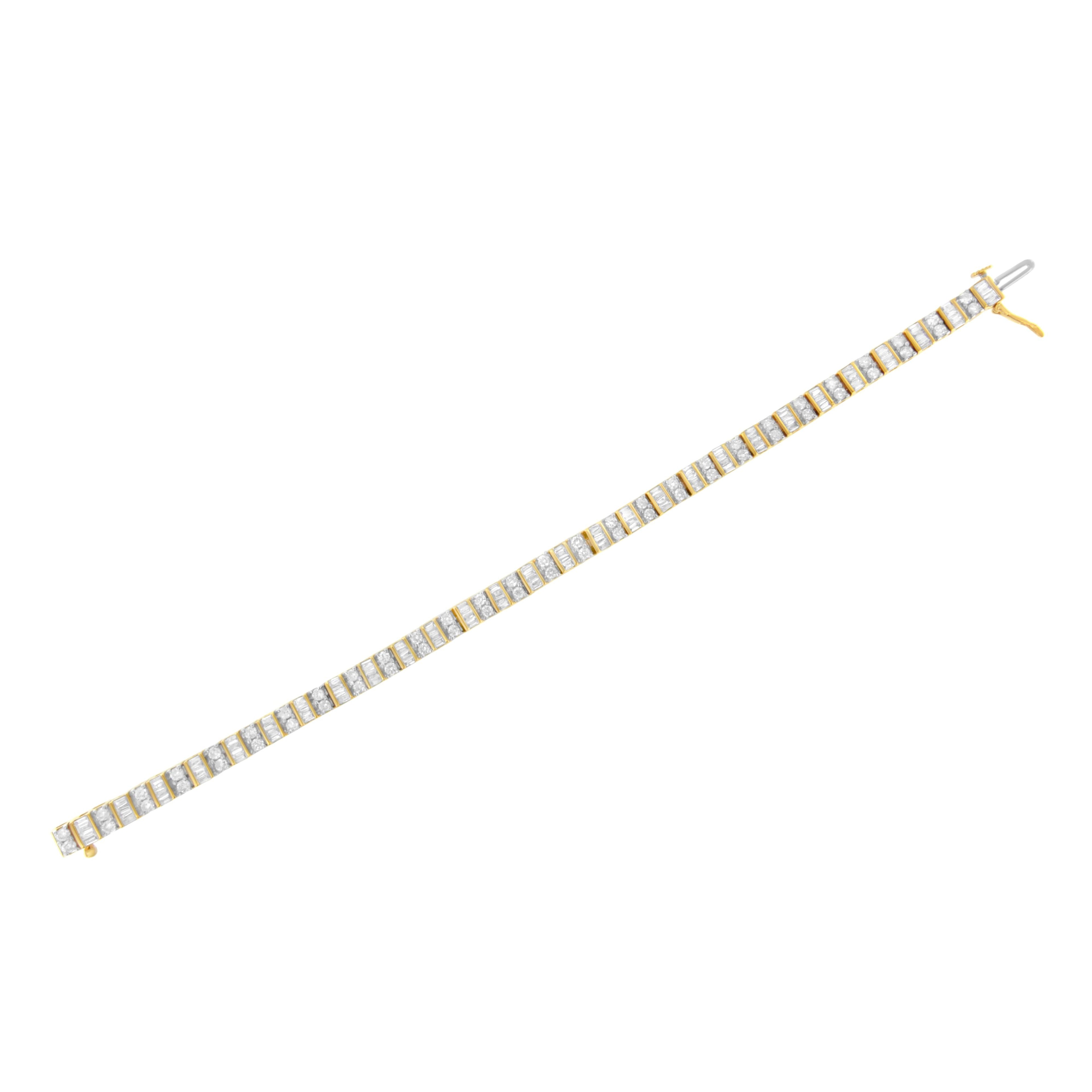 10K Yellow Gold 4.0 Cttw Alternating Baguette &amp; Round Cut Diamond Bezel- &amp; Prong-Set 7" Tennis Bracelet (G-H Color, SI1-SI2 Clarity) by Bids.com