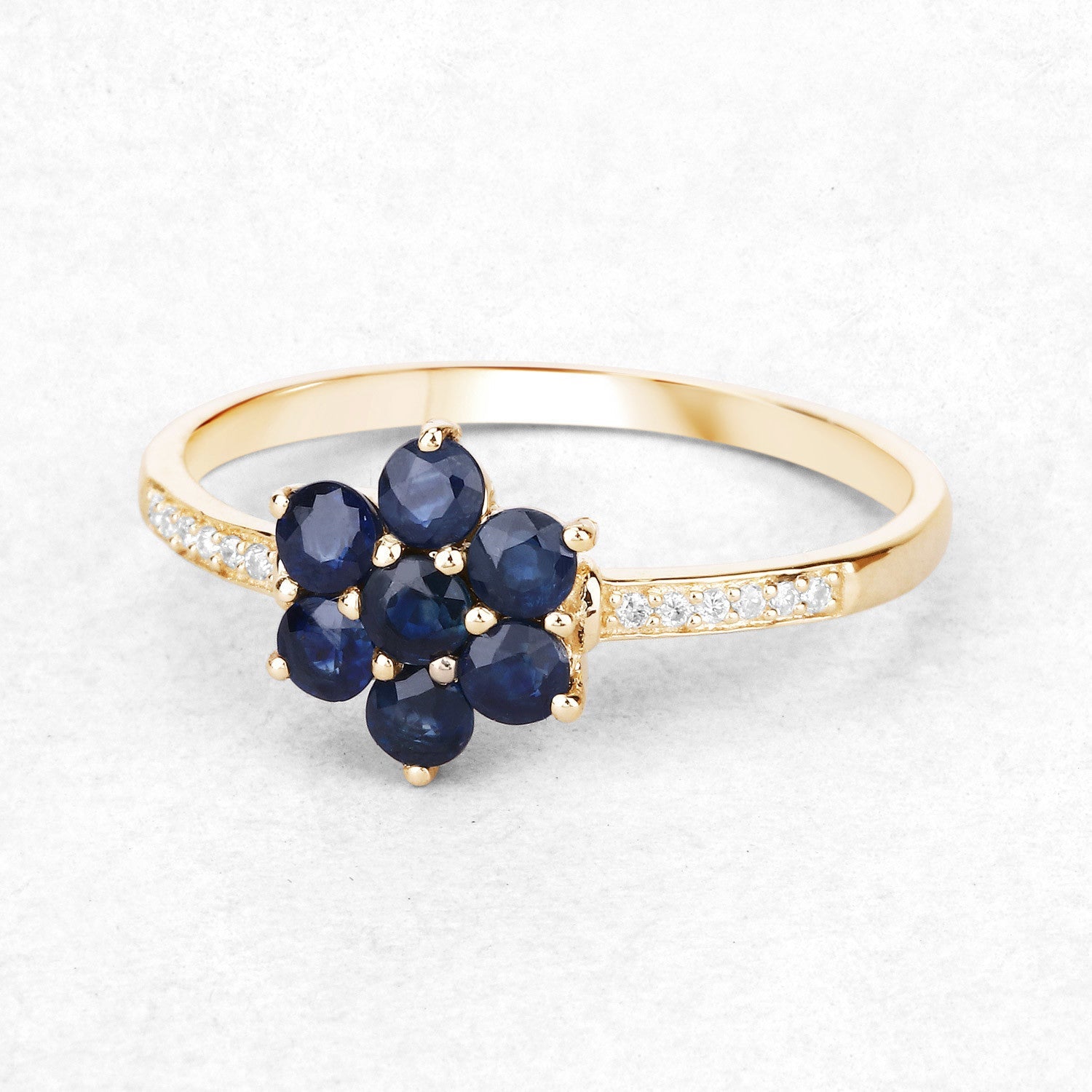0.45 Carat Genuine Blue Sapphire and White Diamond 10K Yellow Gold Ring  DestGlow