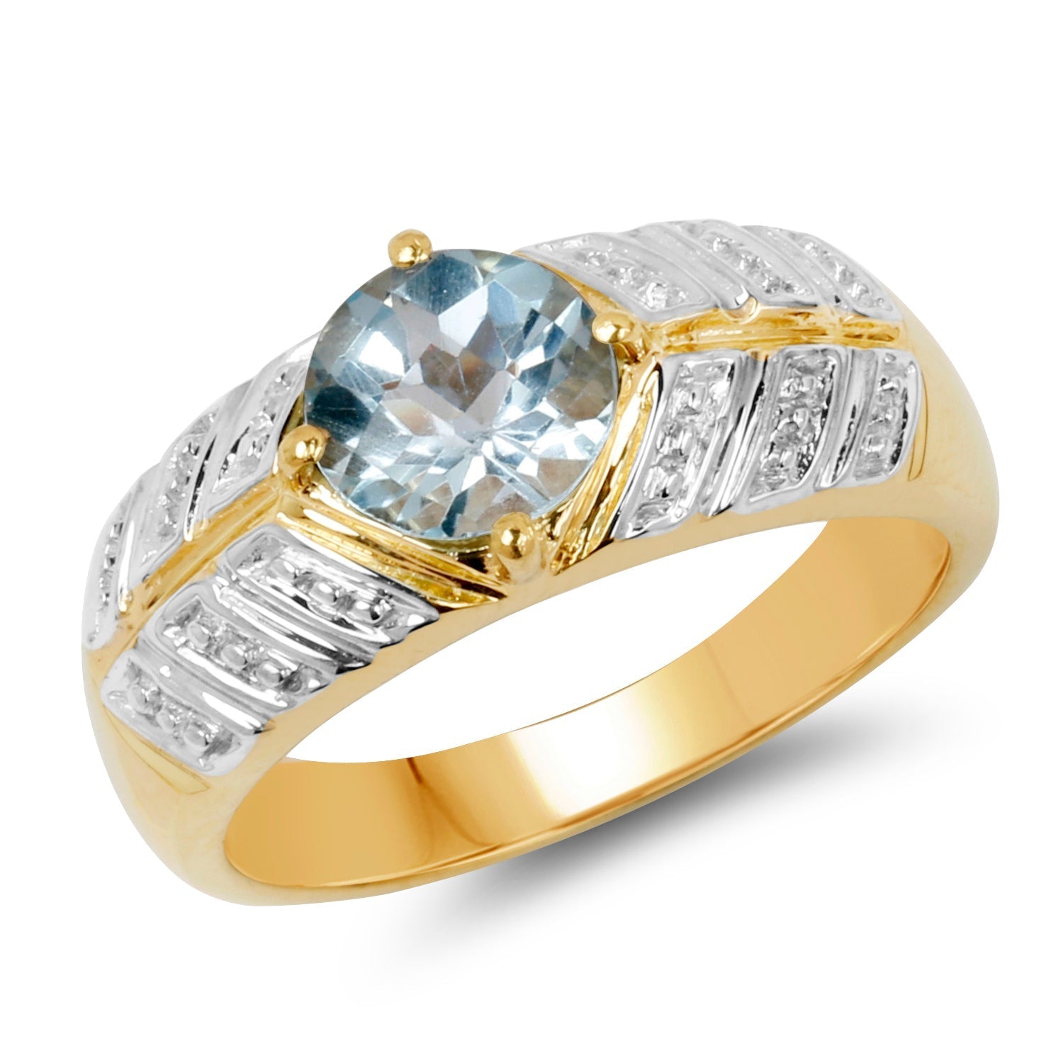 14K Yellow Gold Plated 1.70 Carat Genuine Blue Topaz .925 Sterling Silver Ring  DestGlow