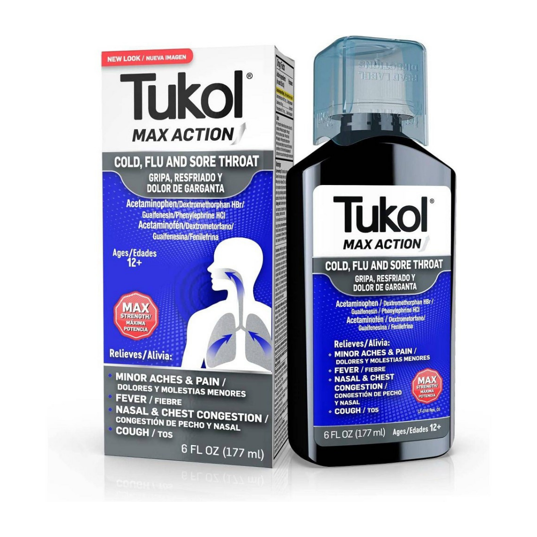 Tukol Max Action Cold Flu and Sore Throat Relief Liquid (6oz)  DestGlow