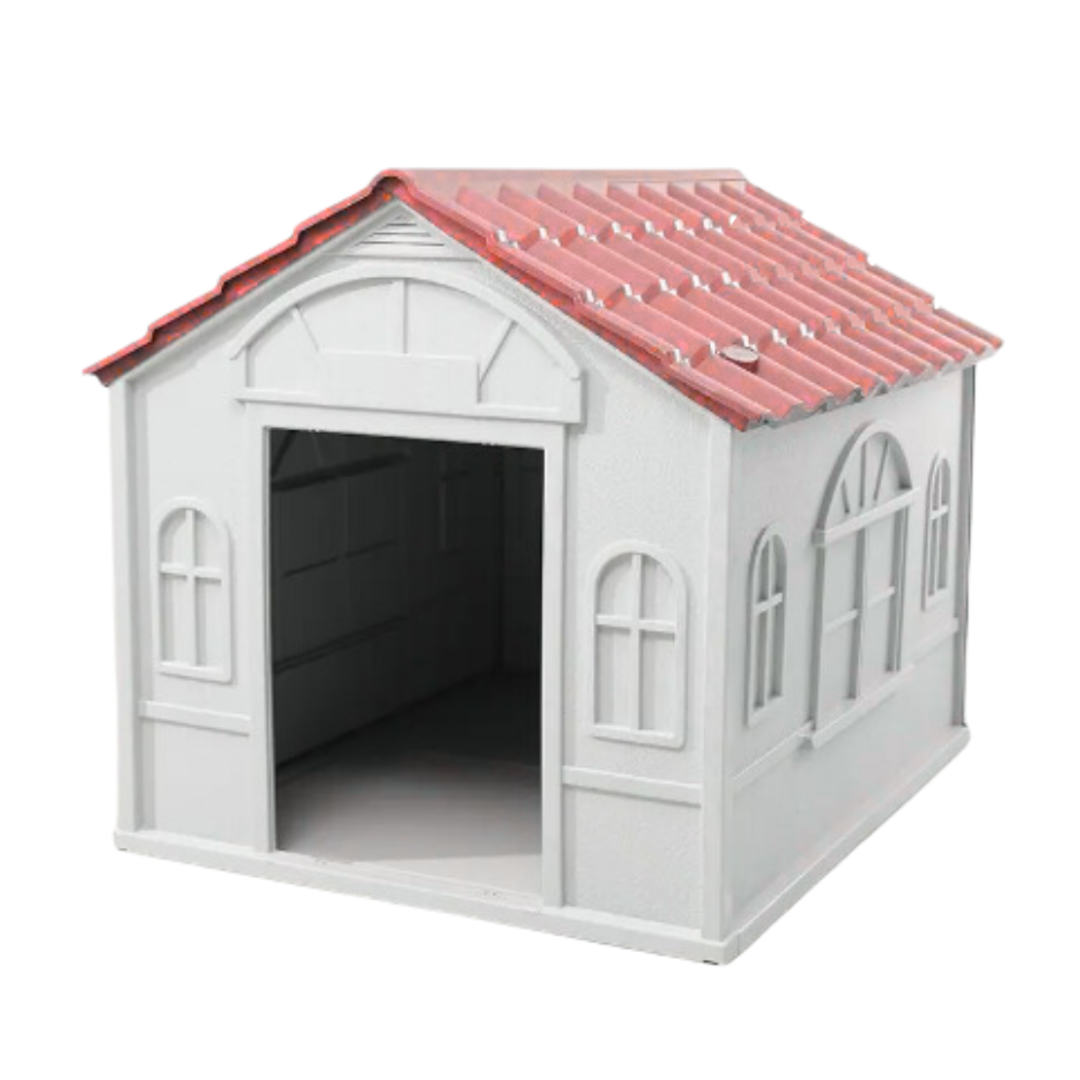 Large Outdoor Weatherproof Plastic Dog House with Red Tile Roof (1 unit)  DestGlow