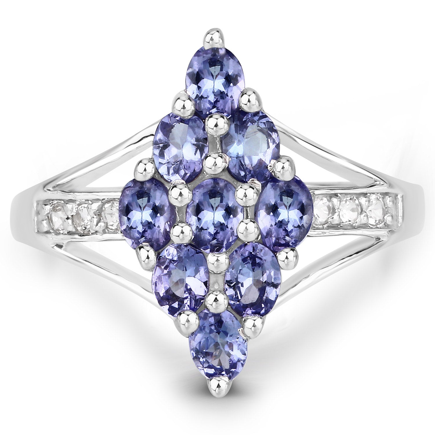 1.71 Carat Genuine Tanzanite and White Topaz .925 Sterling Silver Ring  DestGlow