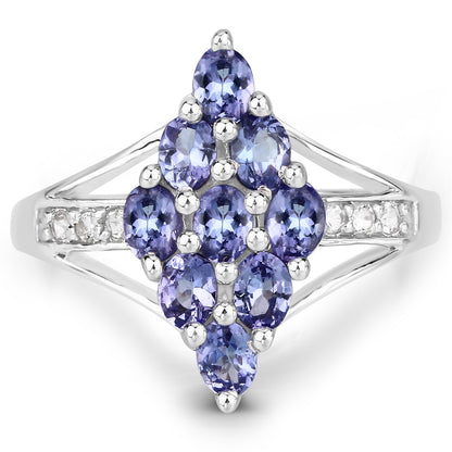1.71 Carat Genuine Tanzanite and White Topaz .925 Sterling Silver Ring  DestGlow