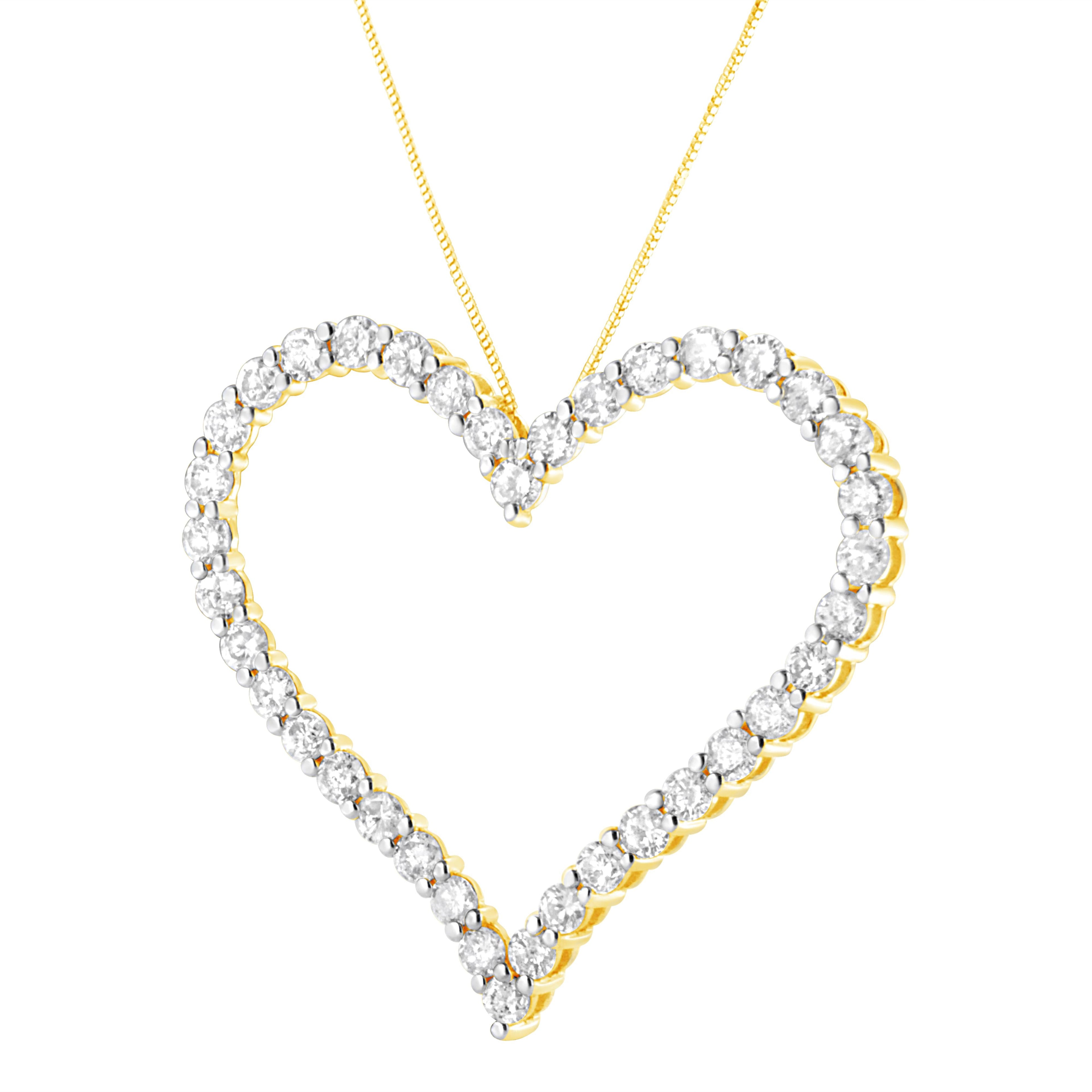 10k Yellow Gold Plated .925 Sterling Silver 3.0 cttw Round-Cut Diamond Open Heart Pendant Necklace (J-K Color, I1-I2 Clarity) - 18" by Bids.com