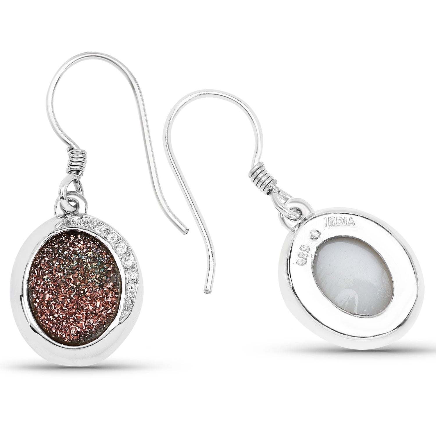 4.72 Carat Genuine Copper Bloom Drusy and White Topaz .925 Sterling Silver Earrings by Bids.com