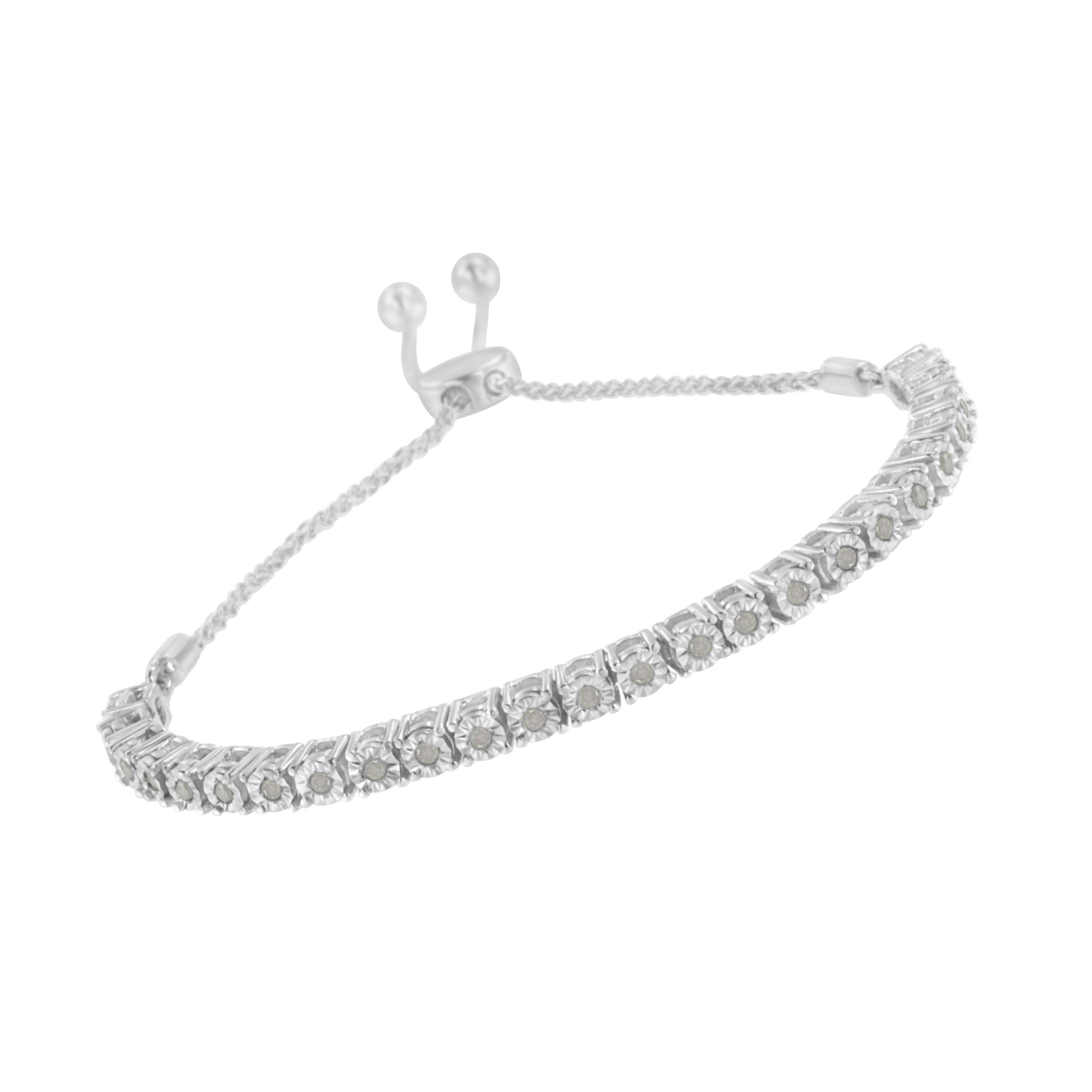 10K Yellow Gold over .925 Sterling Silver 1/4 Cttw Miracle-Set Diamond 4â€-10â€ Adjustable Bolo Tennis Bracelet (I-J Color, I3 Clarity) by Bids.com