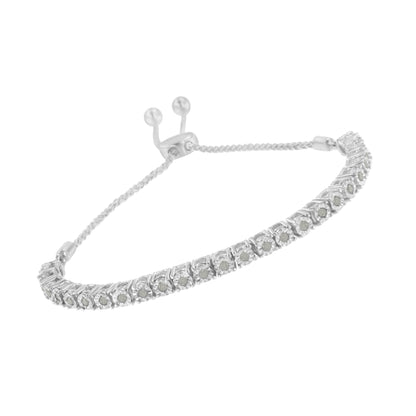 10K Yellow Gold over .925 Sterling Silver 1/4 Cttw Miracle-Set Diamond 4â€-10â€ Adjustable Bolo Tennis Bracelet (I-J Color, I3 Clarity) by Bids.com