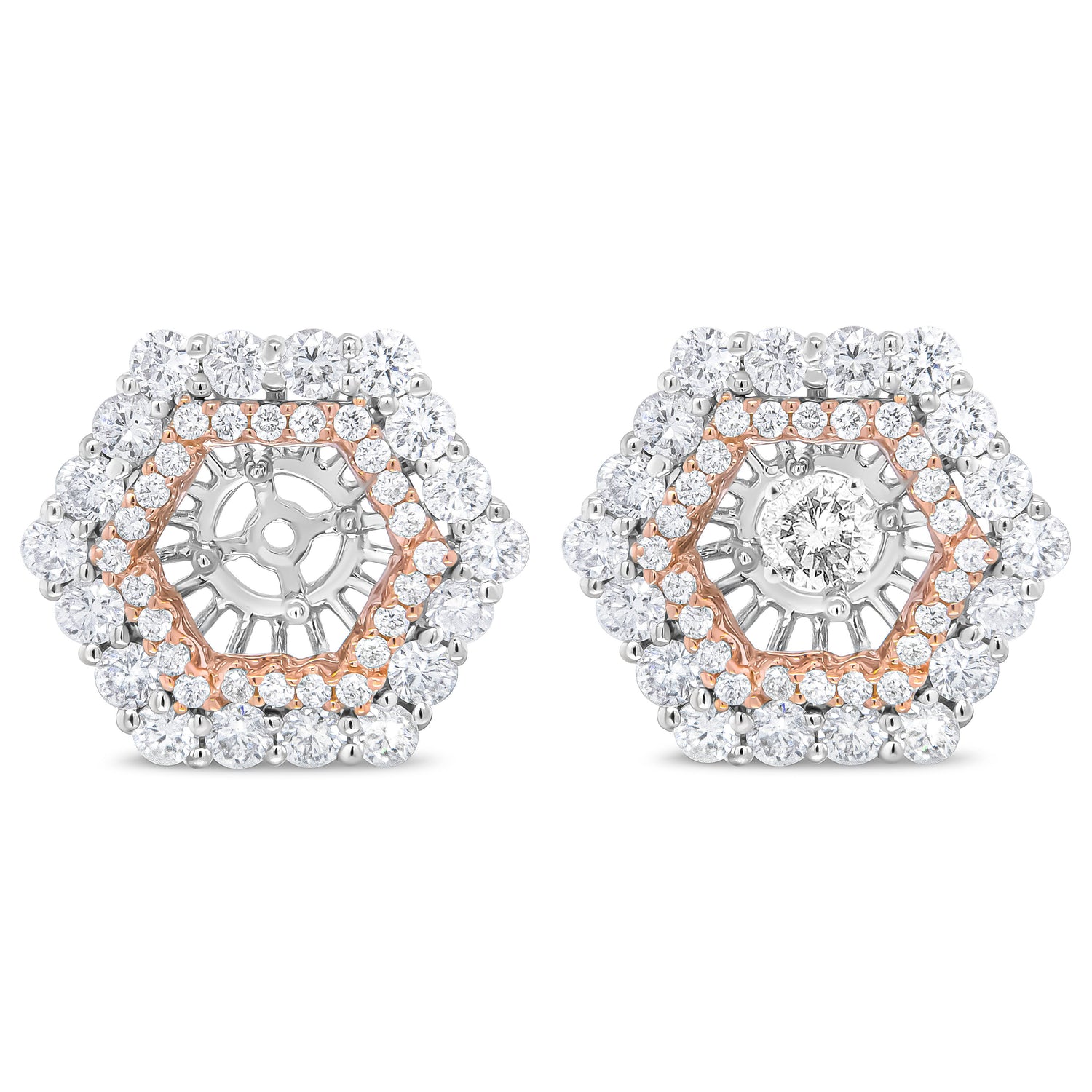 14K Rose and White Gold 1 7/8 Cttw Round Diamond Double Halo Earring Jacket for 6mm Round Studs (G-H Color, VS2-SI1 Clarity) by Bids.com