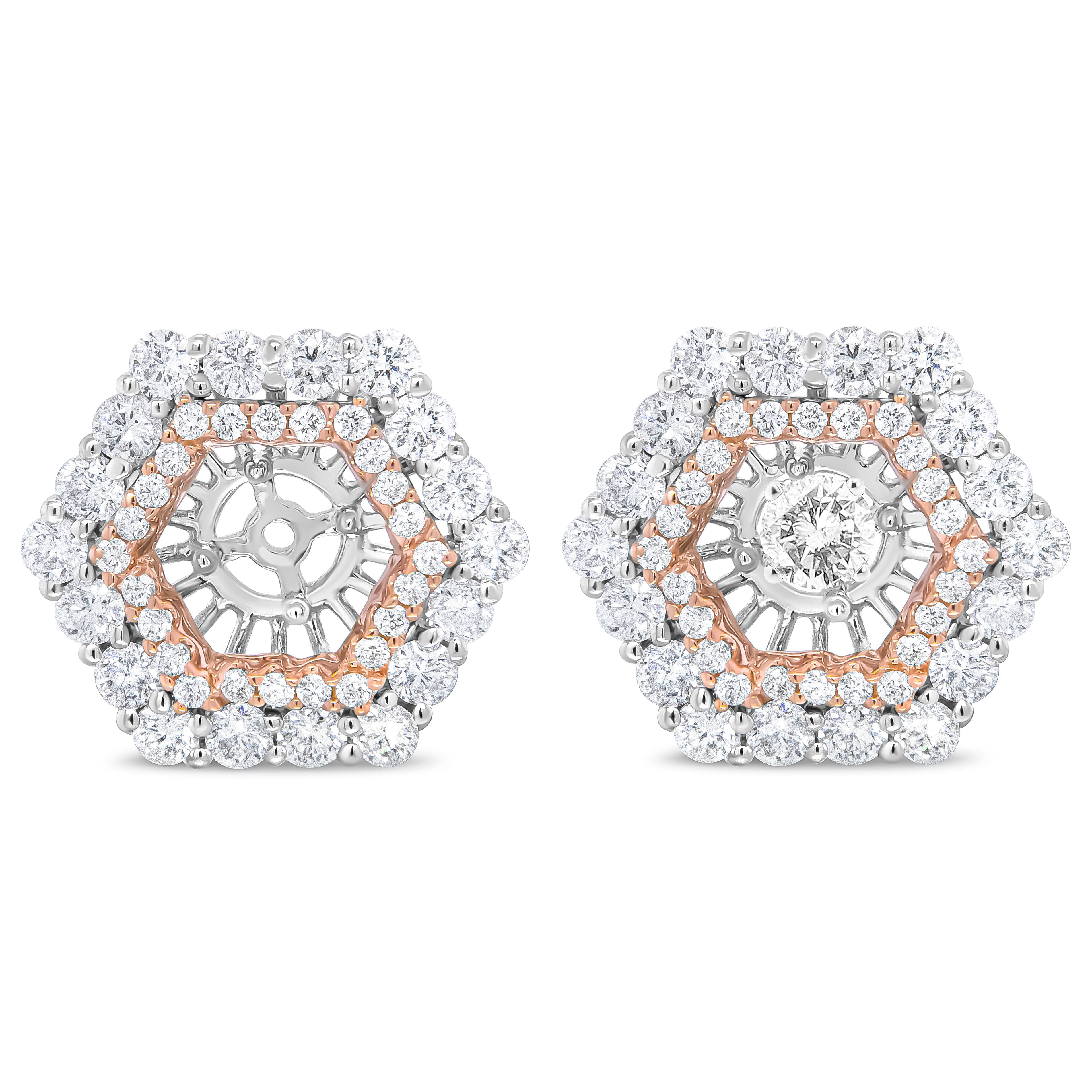 14K Rose and White Gold 1 7/8 Cttw Round Diamond Double Halo Earring Jacket for 6mm Round Studs (G-H Color, VS2-SI1 Clarity) by Bids.com