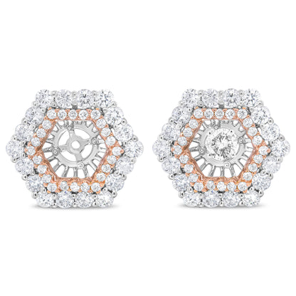 14K Rose and White Gold 1 7/8 Cttw Round Diamond Double Halo Earring Jacket for 6mm Round Studs (G-H Color, VS2-SI1 Clarity) by Bids.com