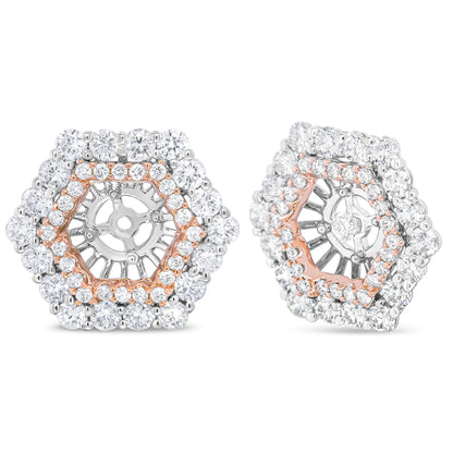 14K Rose and White Gold 1 7/8 Cttw Round Diamond Double Halo Earring Jacket for 6mm Round Studs (G-H Color, VS2-SI1 Clarity) by Bids.com