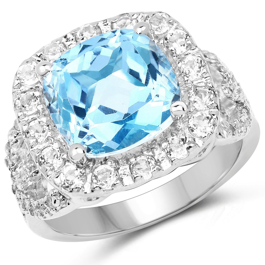 5.17 Carat Genuine Blue Topaz and White Topaz .925 Sterling Silver Ring by Bids.com