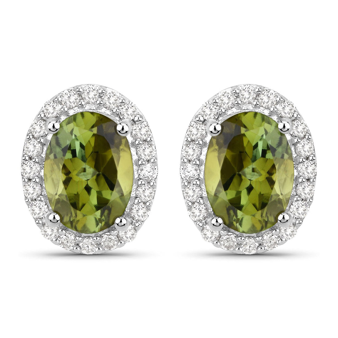 1.92 Carat Genuine Green Tourmaline and White Diamond 14K White Gold Earrings by Bids.com