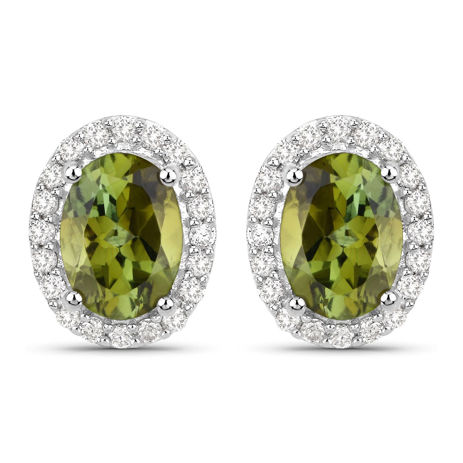1.92 Carat Genuine Green Tourmaline and White Diamond 14K White Gold Earrings by Bids.com