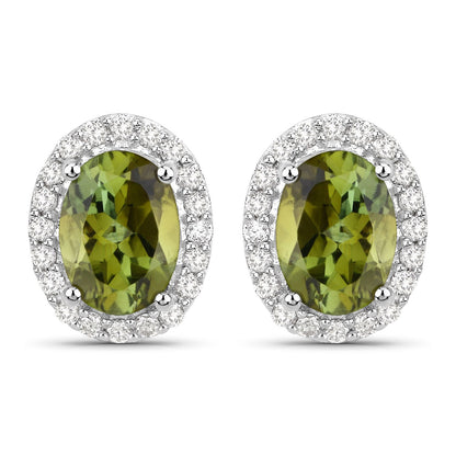 1.92 Carat Genuine Green Tourmaline and White Diamond 14K White Gold Earrings by Bids.com