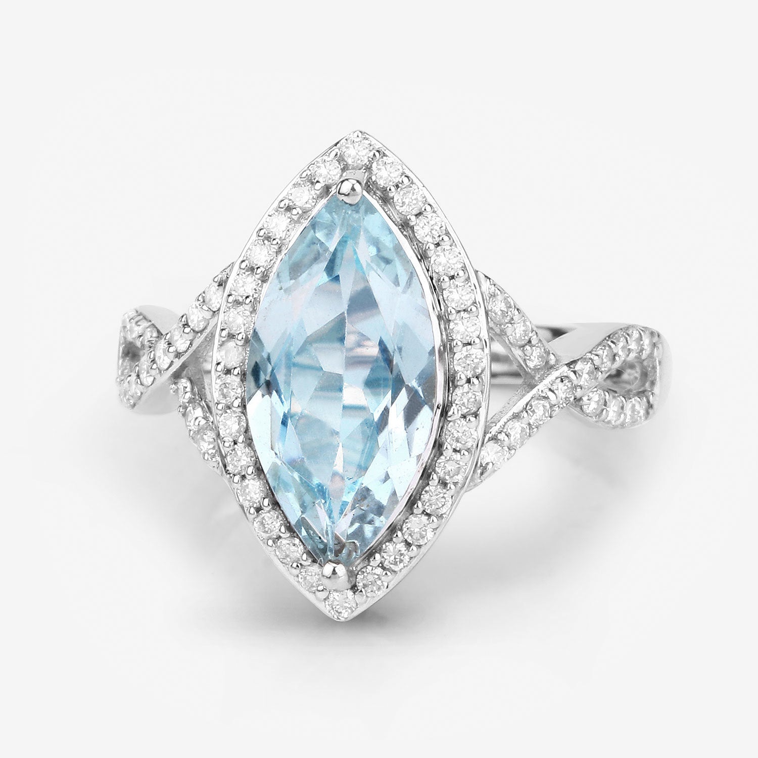 2.24 Carat Genuine Aquamarine and White Diamond 14K White Gold Ring by Bids.com