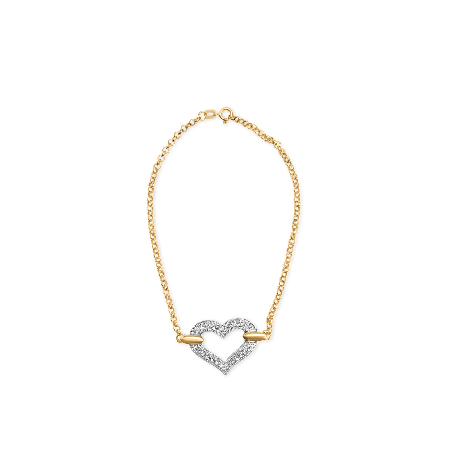 10K Two Tone Gold 1/4 Cttw Diamond Encrusted Heart Charm 7" Bracelet (H-I Color, I1-I2 Clarity) by Bids.com