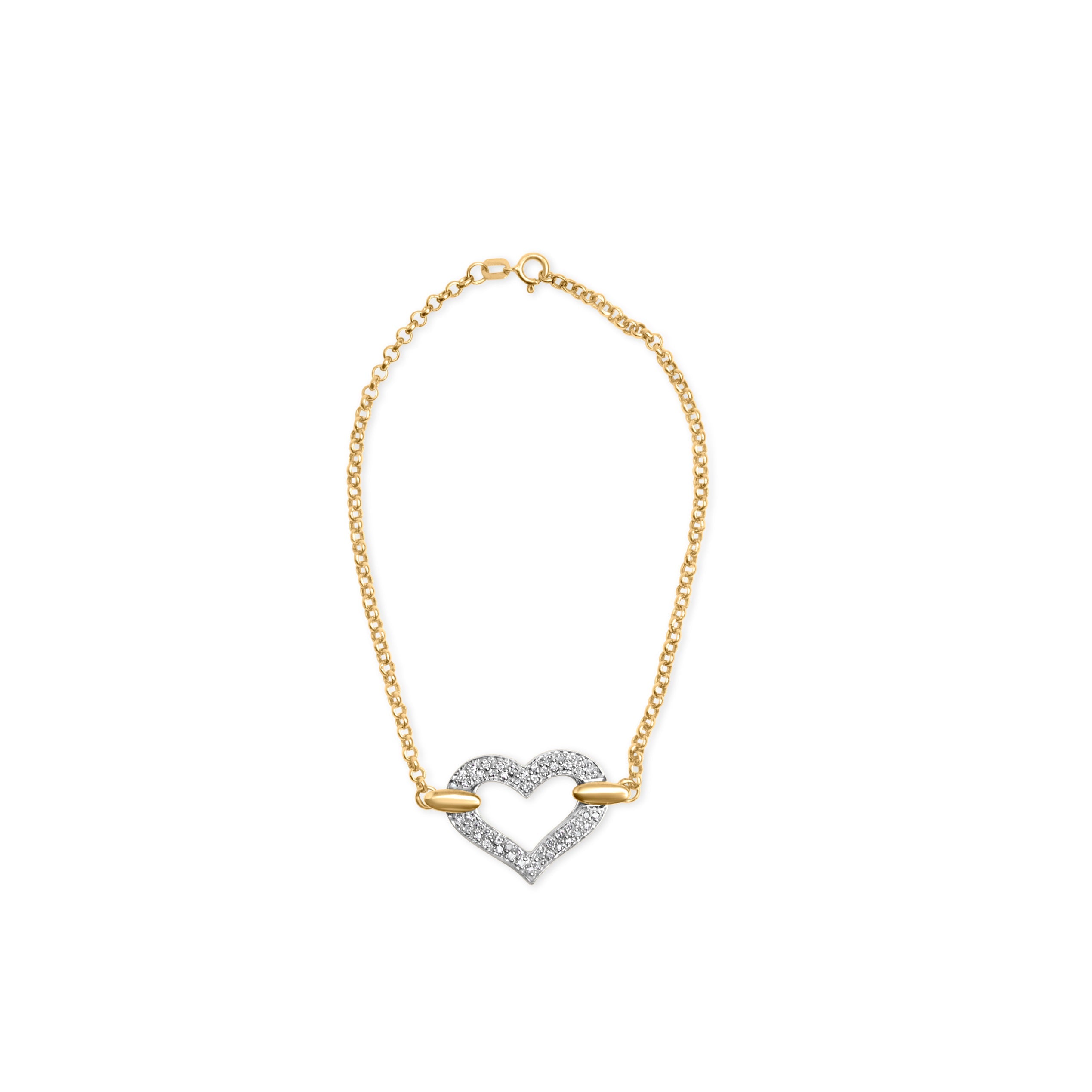 10K Two Tone Gold 1/4 Cttw Diamond Encrusted Heart Charm 7" Bracelet (H-I Color, I1-I2 Clarity) by Bids.com