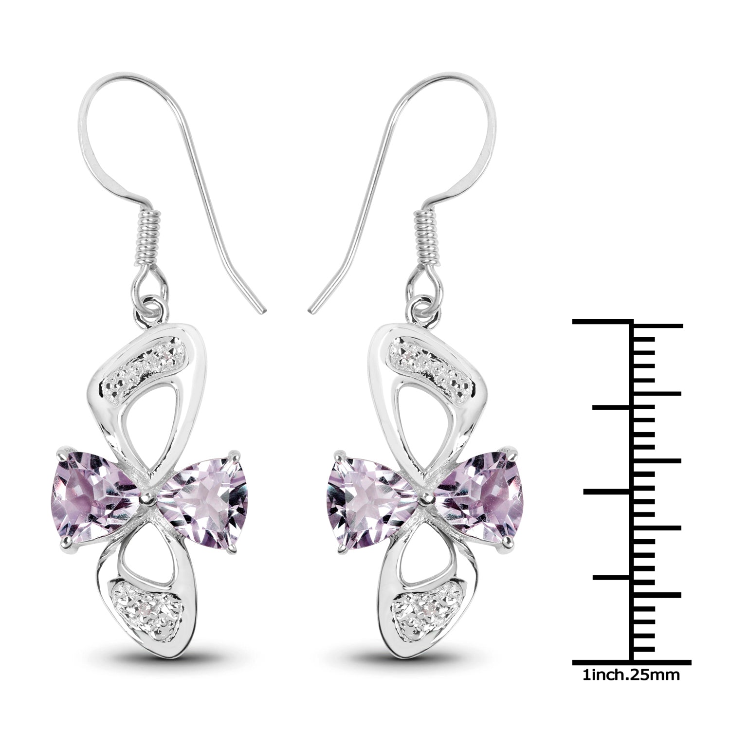 4.06 Carat Genuine Pink Amethyst &amp; White Topaz .925 Sterling Silver Earrings  DestGlow