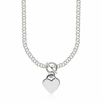 Sterling Silver Rhodium Plated Rolo Chain Necklace with a Heart Toggle Charm by Bids.com