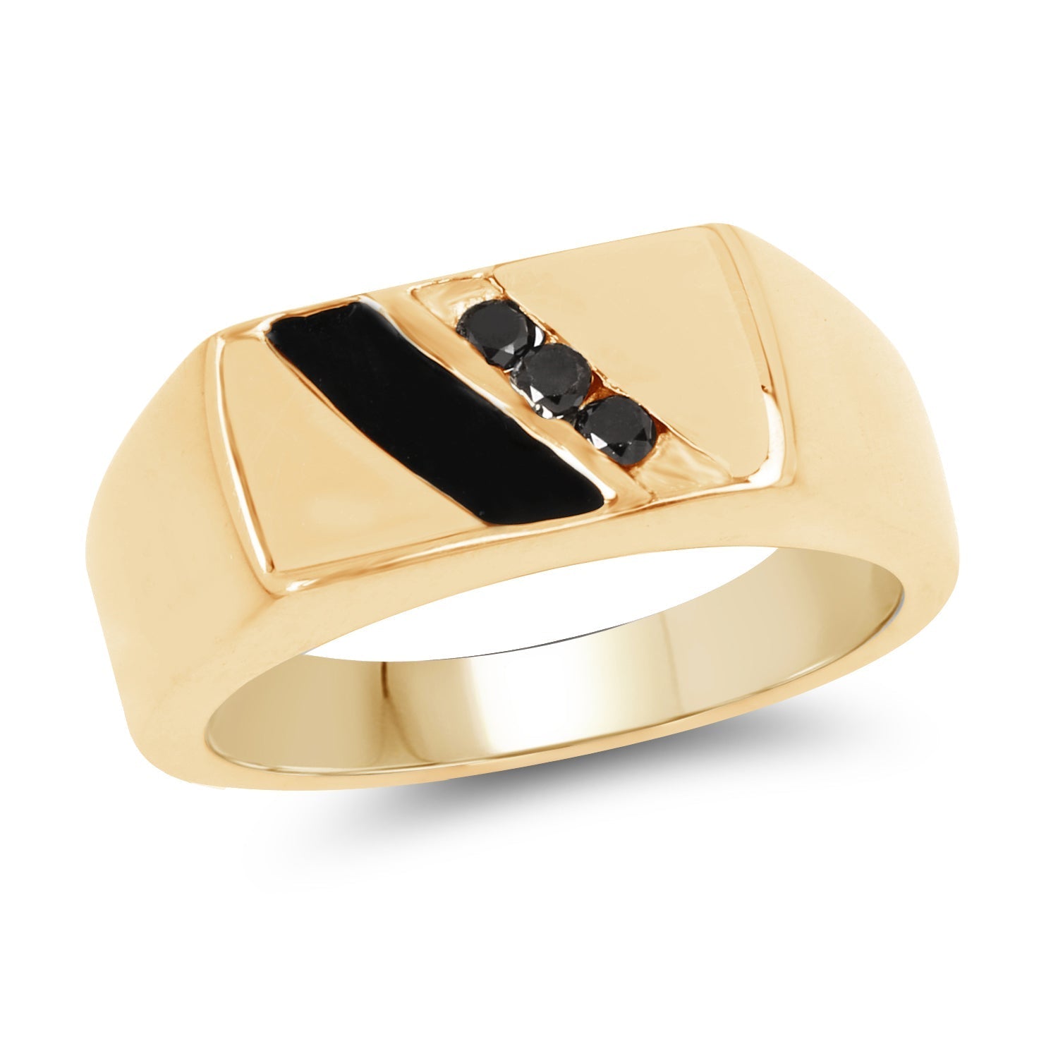 14K Yellow Gold Plated 0.12 Carat Genuine Black Diamond .925 Sterling Silver Ring  DestGlow