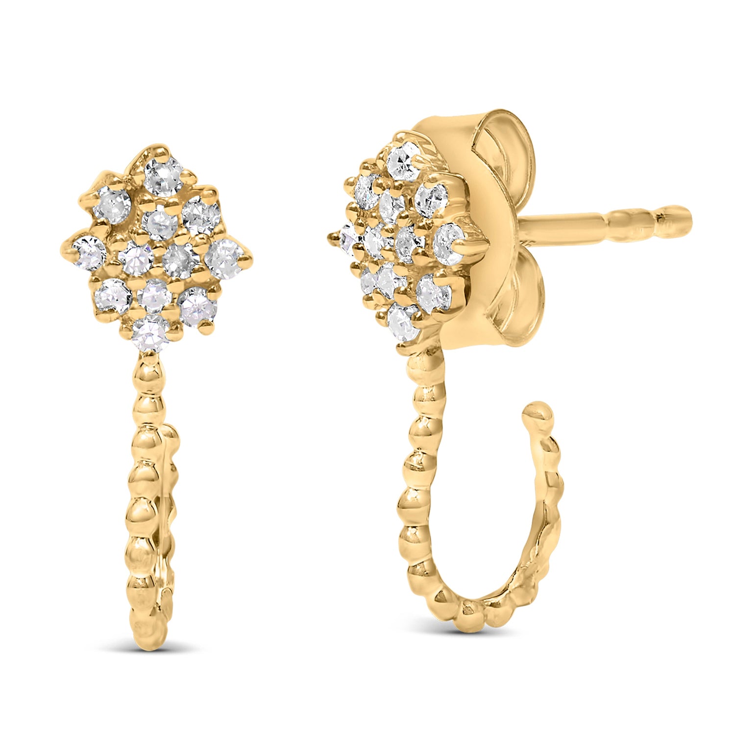 14K Yellow Gold Plated .925 Sterling Silver 1/10 Cttw Diamond Floral Cluster and Beaded Hoop Stud Earrings (H-I Color, I1-I2 Clarity) by Bids.com