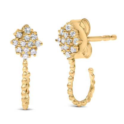 14K Yellow Gold Plated .925 Sterling Silver 1/10 Cttw Diamond Floral Cluster and Beaded Hoop Stud Earrings (H-I Color, I1-I2 Clarity) by Bids.com