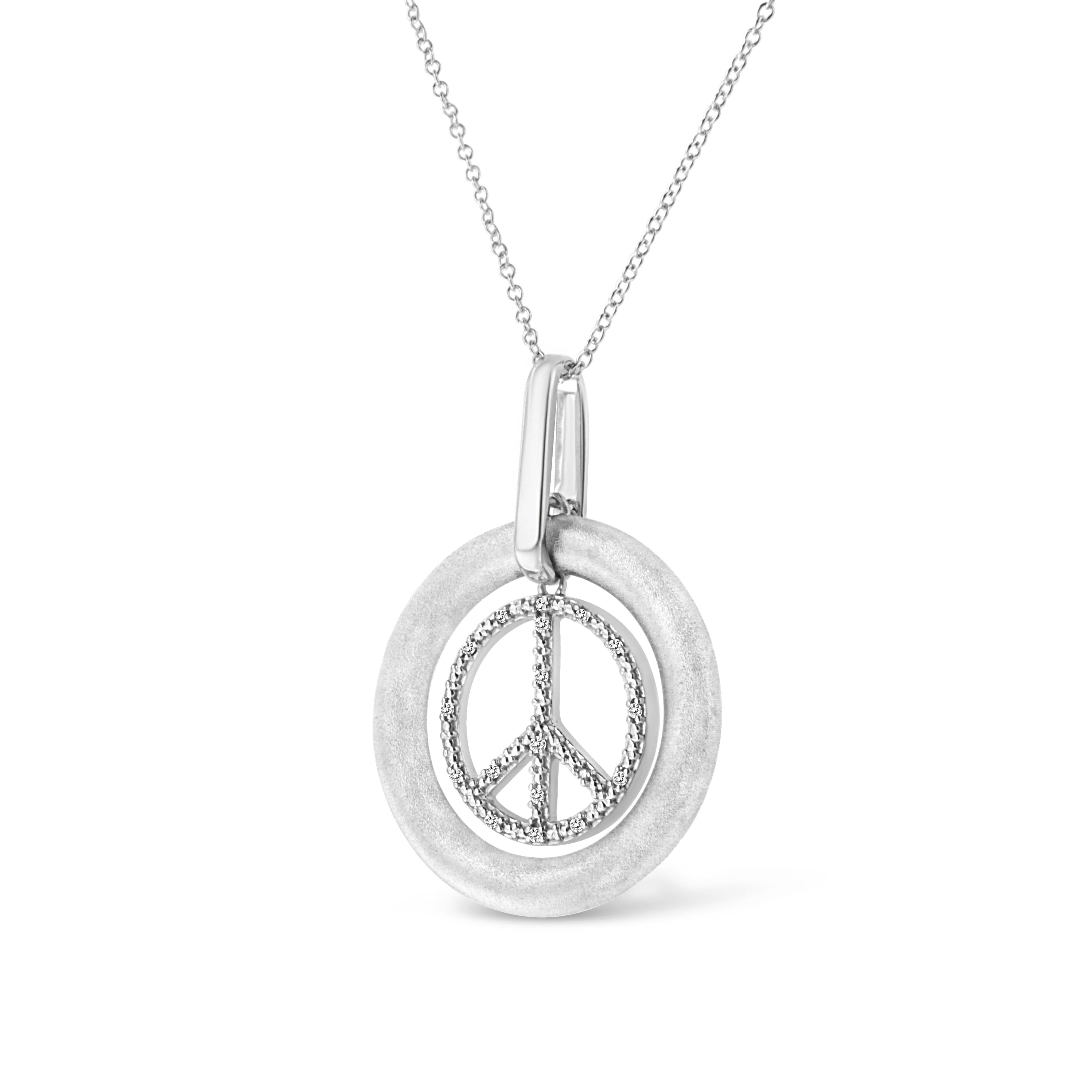 Matte Finish .925 Sterling Silver Diamond Accent Dancing Peace Sign 18" Pendant Necklace (I-J Color, I1-I2 Clarity) by Bids.com